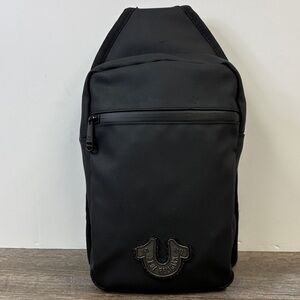 True Religion “Jody” Sling Bag | Black Logo Lined Crossbody